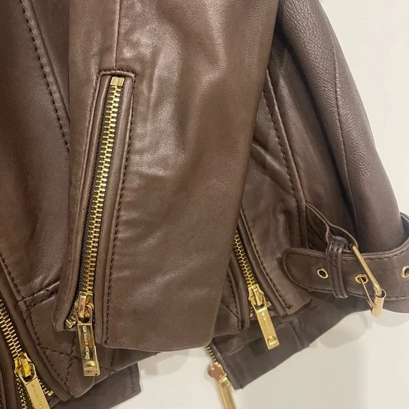 MICHAEL KORS BROWN LEATHER QUILTED MISSY NOTO JACKET 10/10 CONDITION - Picture 6 of 10